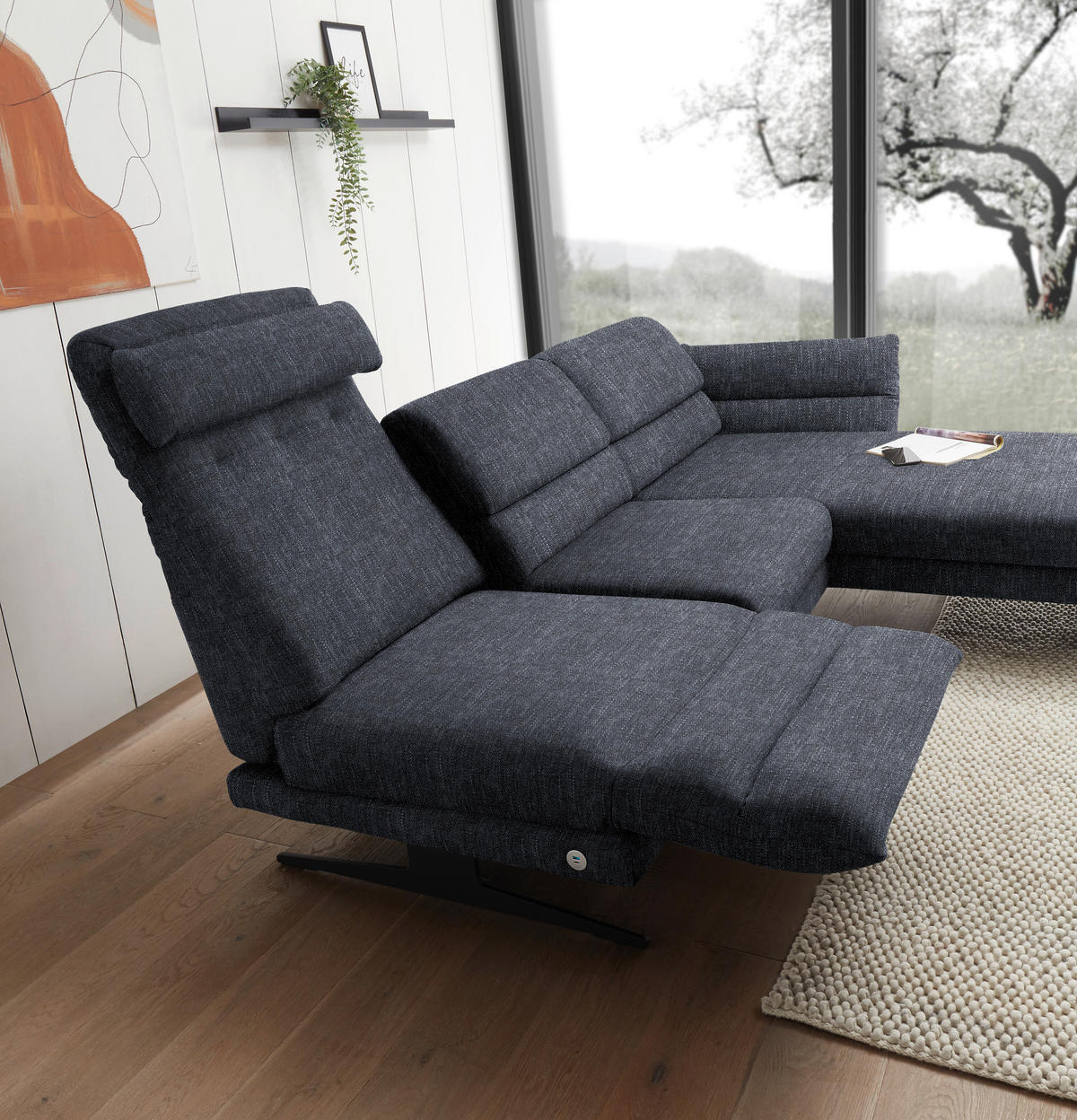 ECKSOFA in Flachgewebe Grau  279-327/176-217 cm  - Schwarz/Grau, Design, Textil/Metall (279-327/176-217cm) - Dieter Knoll