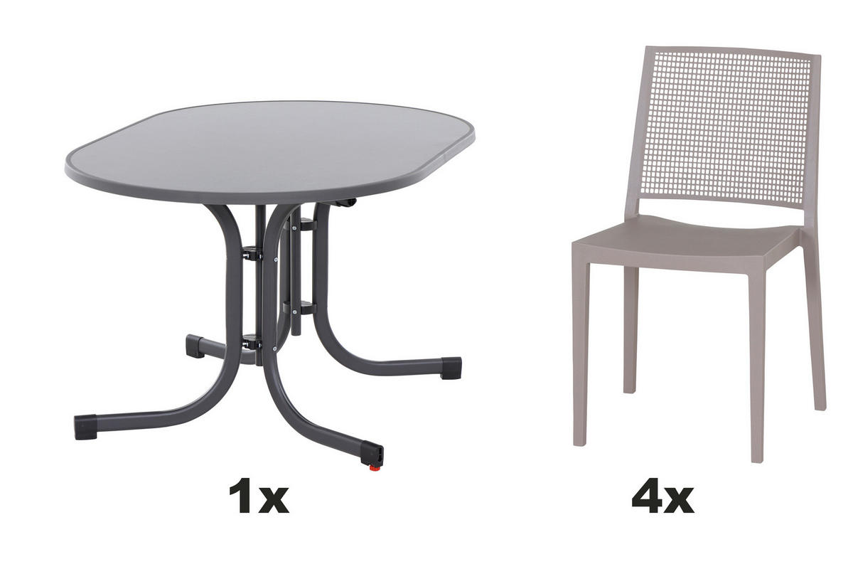 GARTENGARNITUR 5-teilig  - Taupe, Basics, Holzwerkstoff/Kunststoff (90/80/138cm) - Siena Garden