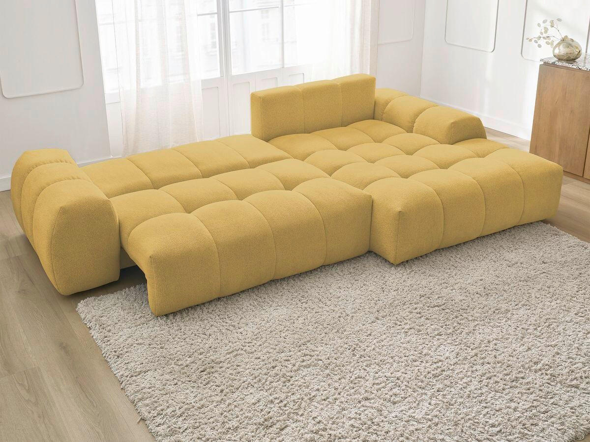 ECKSCHLAFSOFA EVEREST  mit Rücken echt, Armteil links, Armteil rechts Flachgewebe Gelb  - Gelb/Schwarz, MODERN, Kunststoff/Textil (318/180cm) - Livetastic