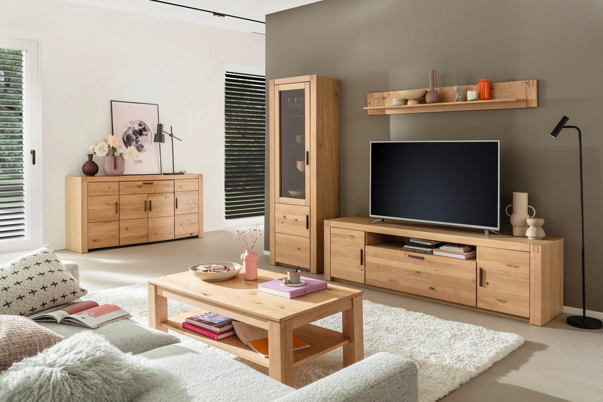 WOHNWAND 3-teilig  in Eichefarben 283/203/50 cm  - Eichefarben/Anthrazit, Design, Glas/Holz (283/203/50cm) - Livetastic