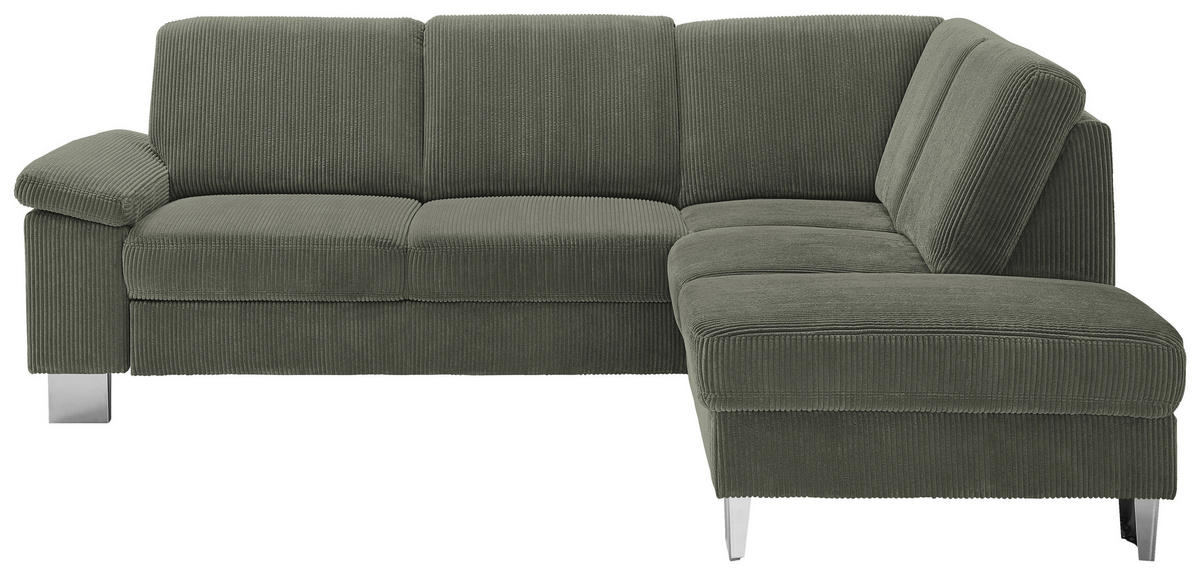 ECKSOFA  in Cord Olivgrün  248/200 cm  - Edelstahlfarben/Olivgrün, KONVENTIONELL, Textil/Metall (248/200cm) - Beldomo System