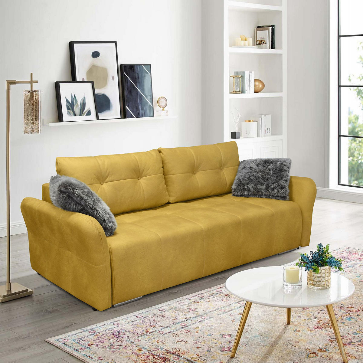 SOFA LEŽAJ žuta  - žuta, Moderno, drvo/tekstil (225/100/68cm) - Hom`in
