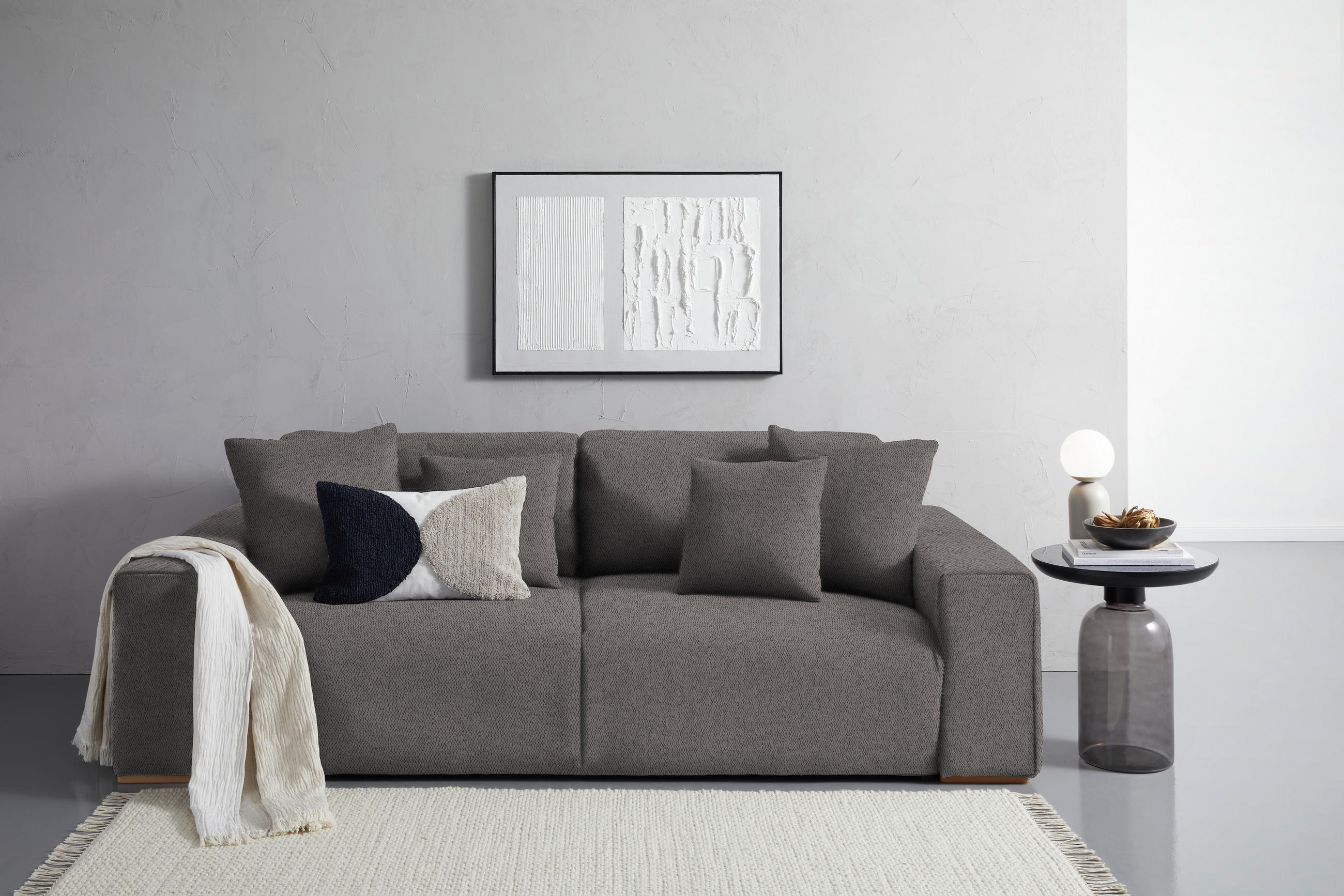 SCHLAFSOFA Flachgewebe Grau  - Buchefarben/Schwarz, KONVENTIONELL, Holz/Kunststoff (255/86/123cm) - Livetastic