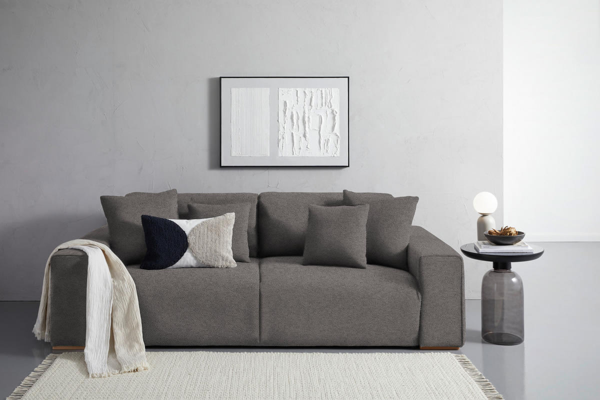SCHLAFSOFA in Flachgewebe Grau  - Buchefarben/Schwarz, Konventionell, Holz/Kunststoff (255/86/123cm) - Livetastic
