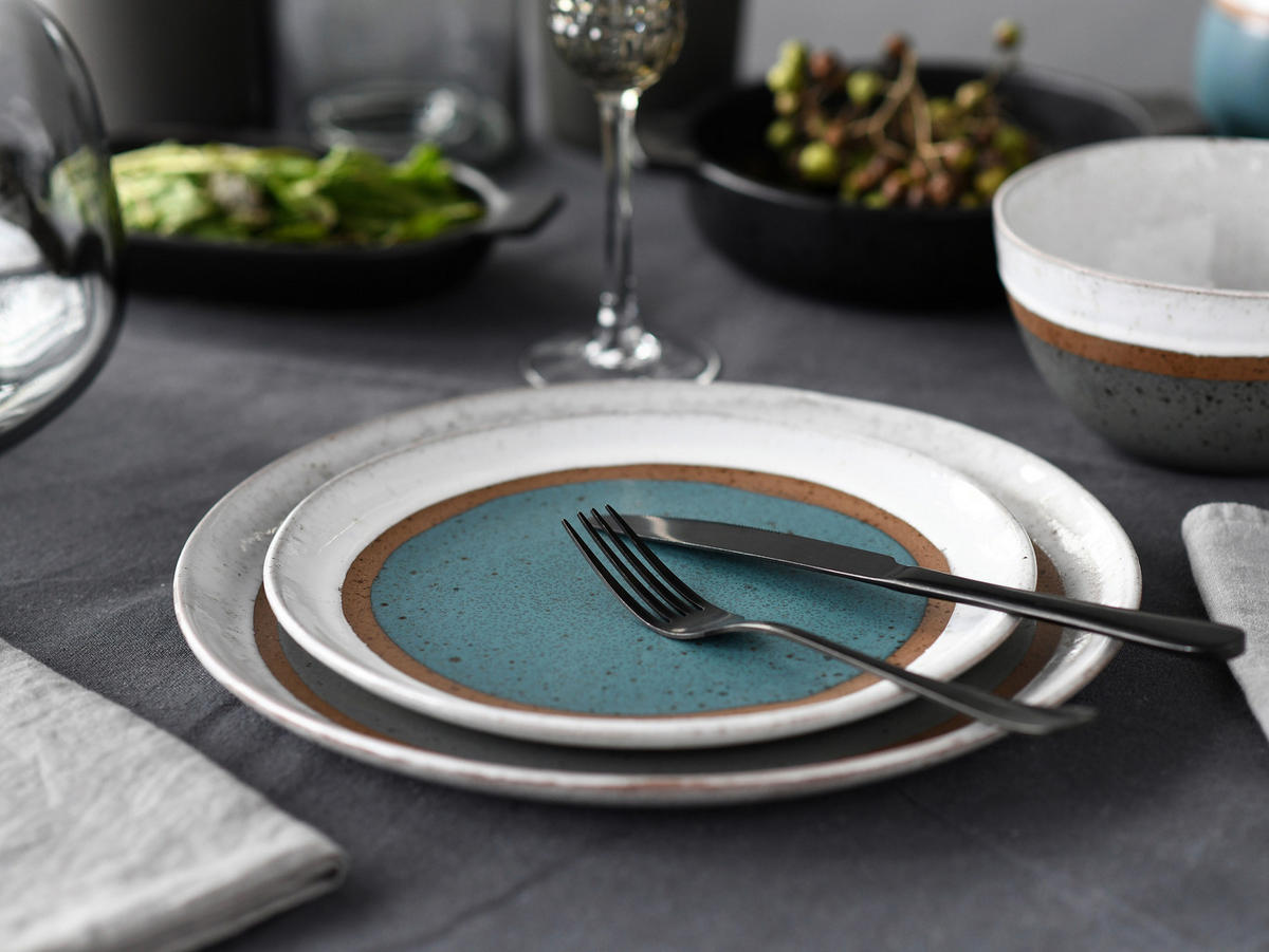 KOMBISERVICE Grau, Türkis, Weiß, Cognac Fjord Bunt 16-teilig 4 Personen  - Türkis/Cognac, Basics, Keramik - Creatable