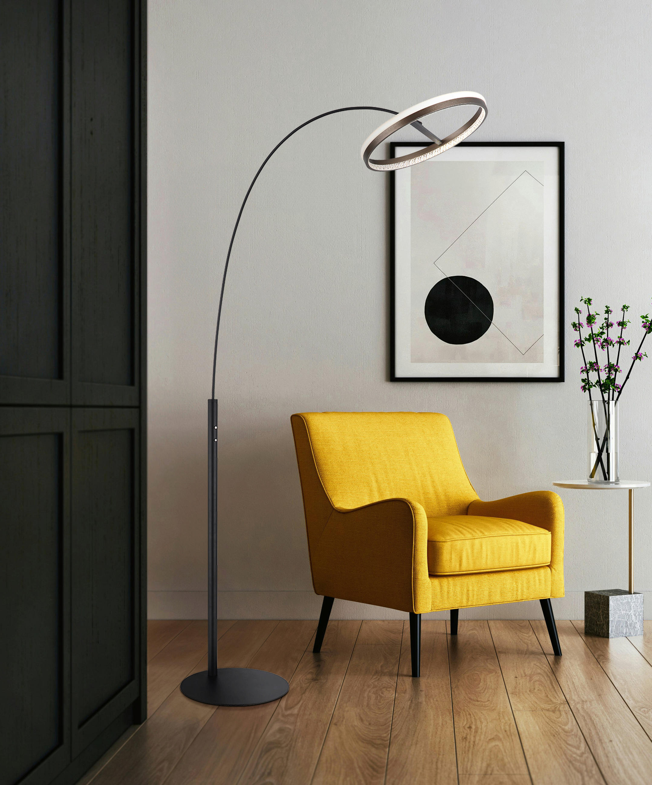LED ÁLLÓLÁMPA - fekete/sötétszürke, Design, műanyag/fém (92,5/39,5/190,4cm) - Globo
