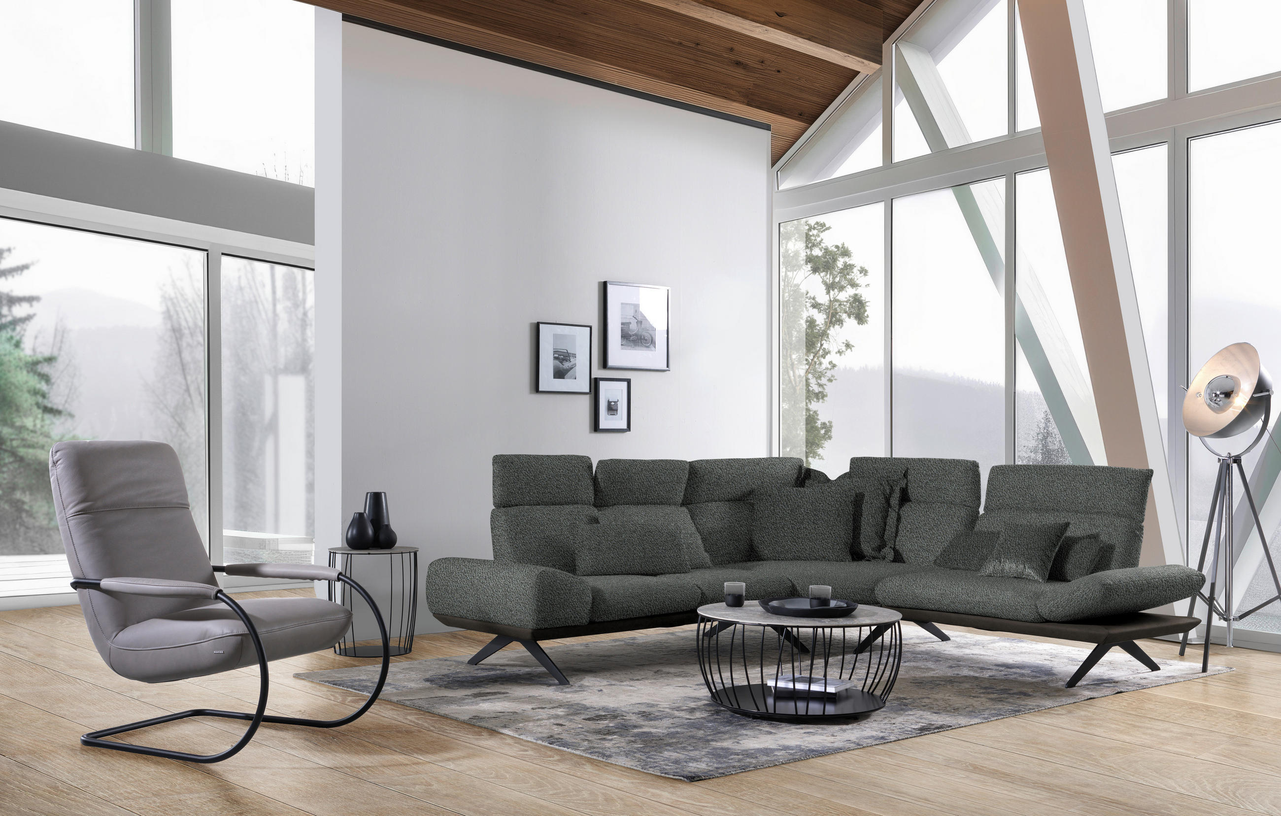 ECKSOFA in Flachgewebe Dunkelgrau  - Dunkelgrau/Schwarz, Design, Textil/Metall (270/239cm) - Koinor