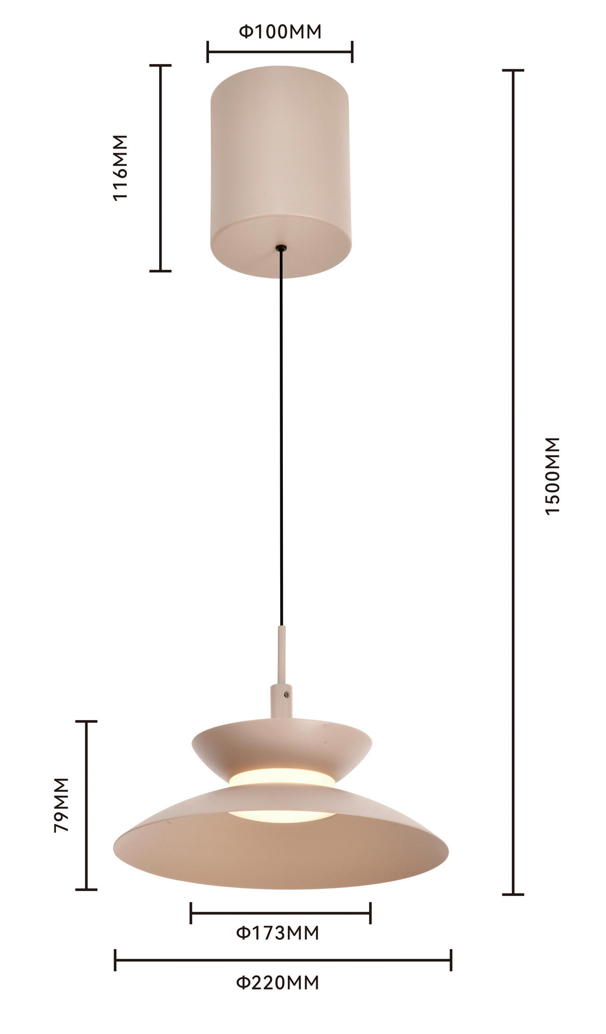 LED-HÄNGELEUCHTE Gubbio 22/150/22 cm  - Sandfarben, Design, Metall (22/150/22cm)
