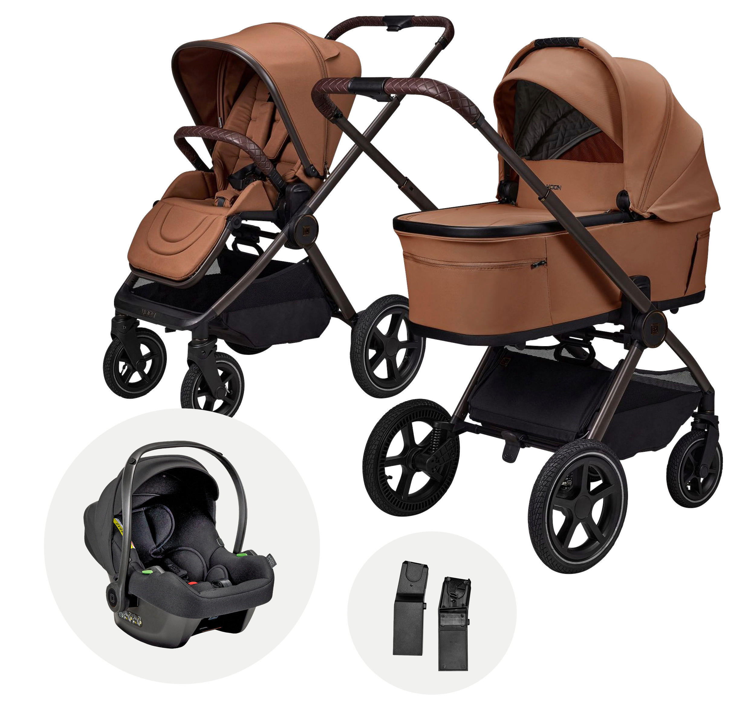 KINDERWAGENSET  GIO FOLD SET AIR  cognac  - Cognac/Braun, Basics, Textil/Metall (120/58/92cm) - Moon Edition