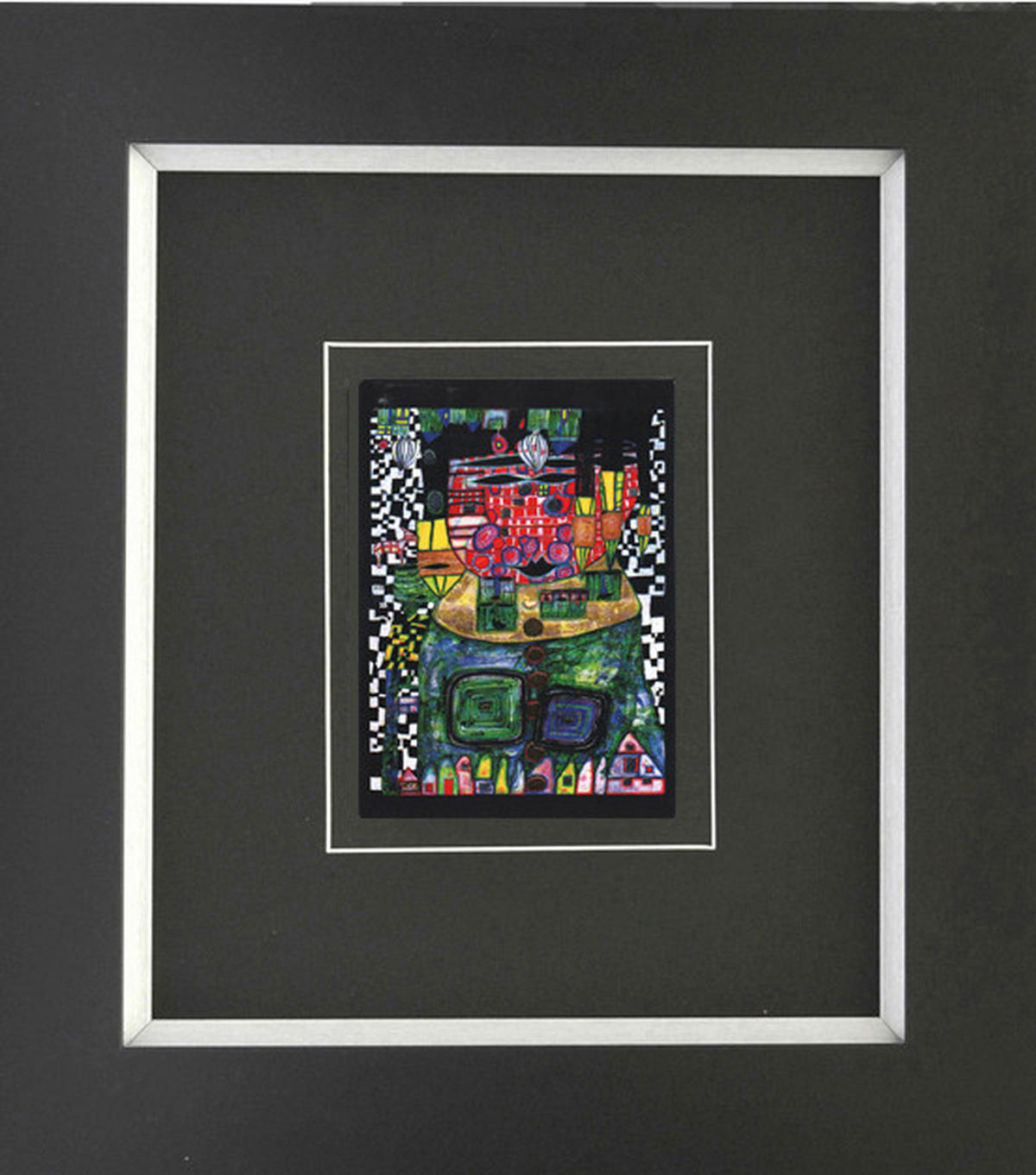 KUNSTDRUCK Friedensreich Hundertwasser Architektur KÖNIG DER ANTIPODEN  - Multicolor/Schwarz, Basics, Papier/Holzwerkstoff (38,5/43cm)