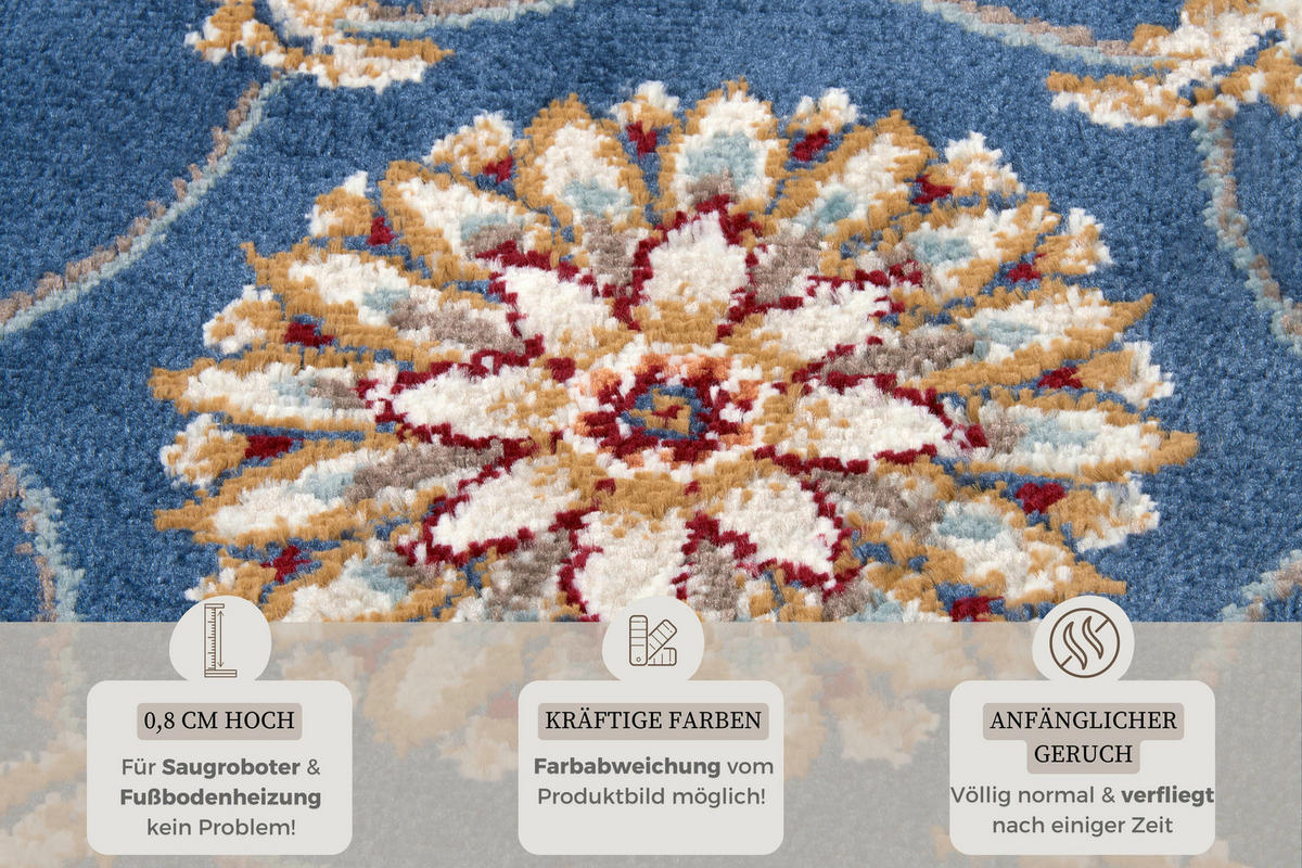 FLACHWEBETEPPICH 57/90 cm Luxor Blau, Creme  - Blau/Creme, Design, Kunststoff/Textil (57/90cm)