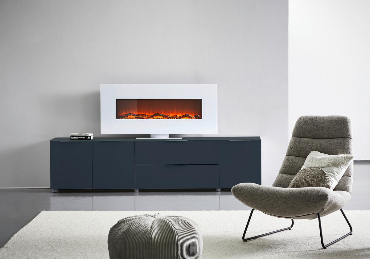 Comodă Joasă 226,4/54/40 cm  - antracit/culoare aluminiu, Design, sticlă/metal (226,4/54/40cm) - Voleo