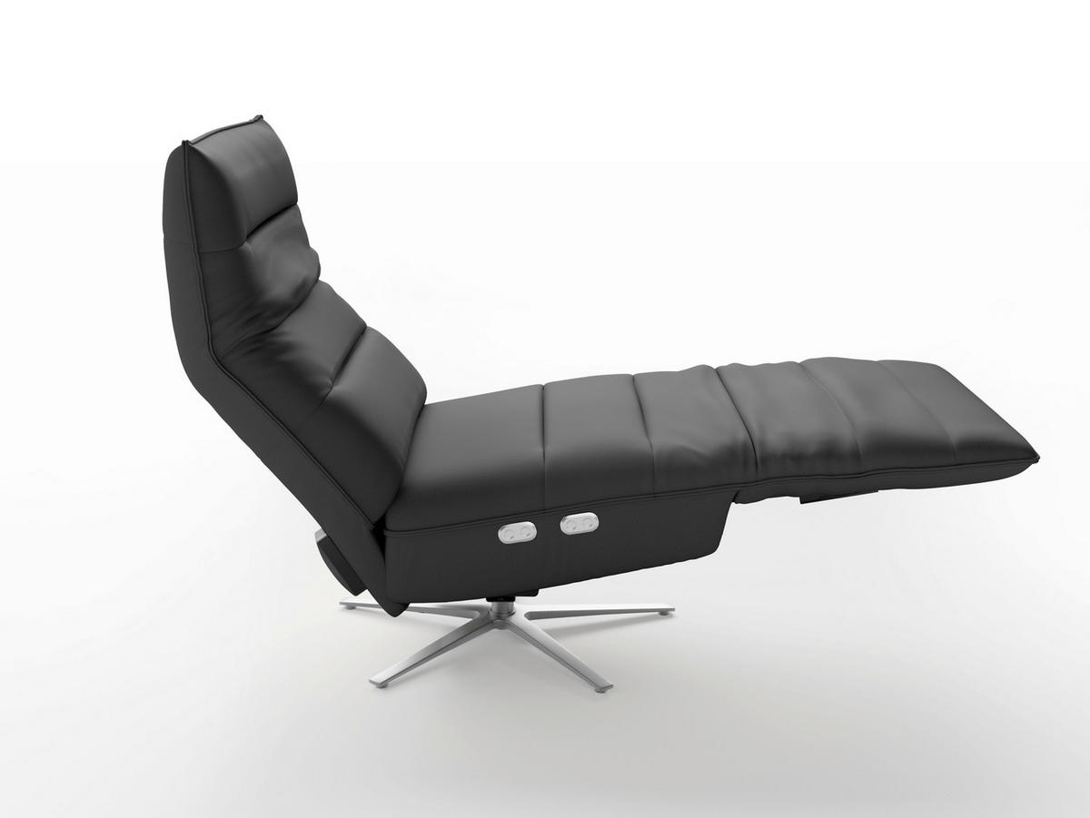 RELAXSESSEL Leder Schwarz  - Silberfarben/Schwarz, Basics, Leder/Metall (80/109/98cm) - Sit & More