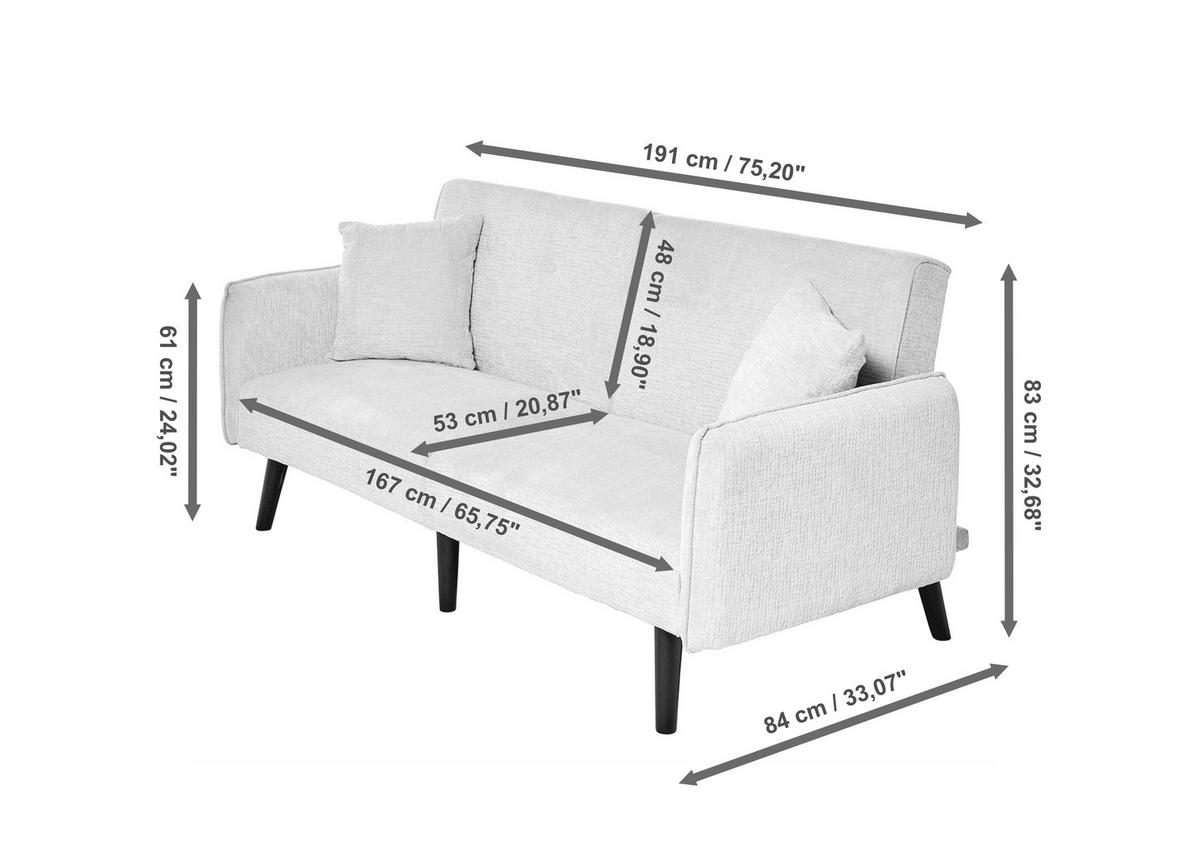 SCHLAFSOFA Bouclé Grau  - Schwarz/Grau, MODERN, Holz/Textil (191/83/84cm) - Livetastic