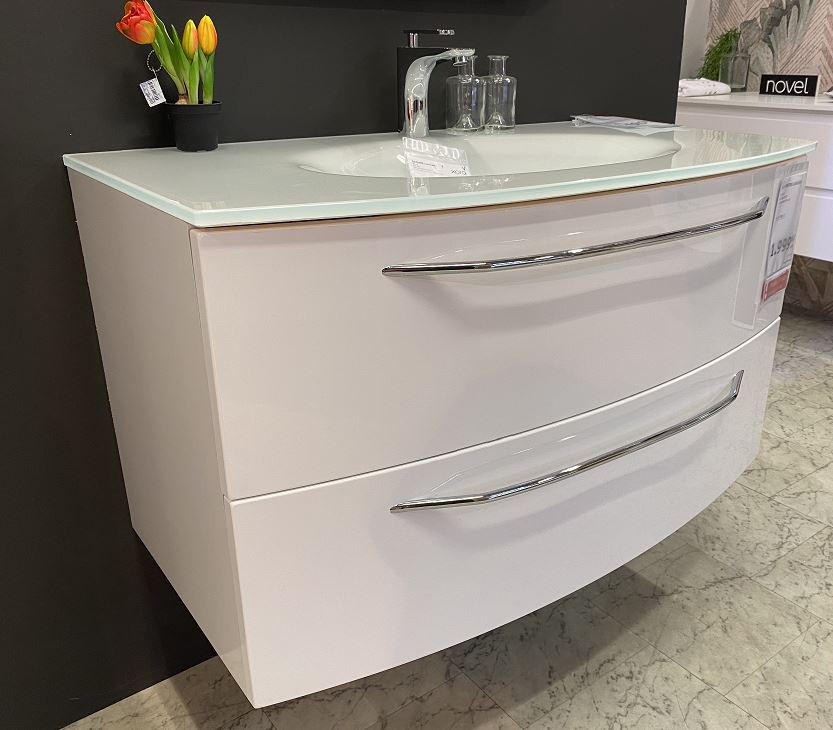 BAZĂ CU LAVOAR 100/55/54 cm  - argintiu/alb, Design, sticlă/metal (100/55/54cm) - Welnova