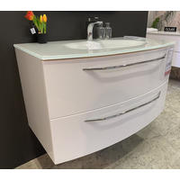 BAZĂ CU LAVOAR 100/55/54 cm  - argintiu/alb, Design, sticlă/metal (100/55/54cm) - Welnova