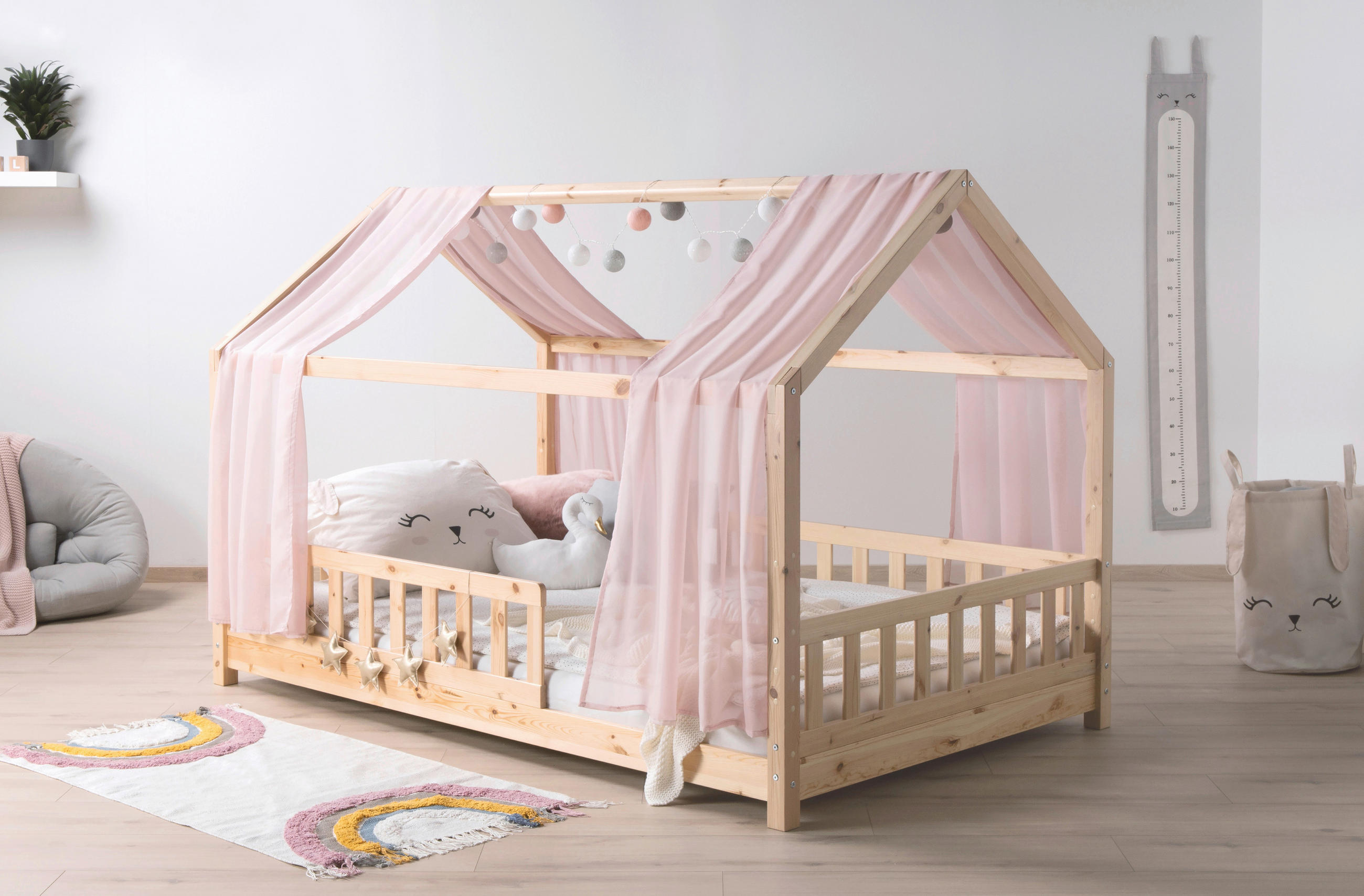 HAUSBETT 90/200 cm,  in Naturfarben, Altrosa  - Altrosa/Naturfarben, MODERN, Holz/Textil (90/200cm) - MID.YOU
