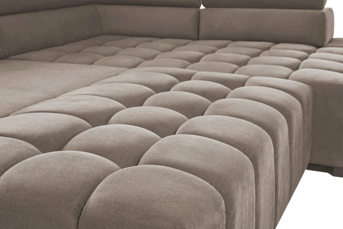 ECKSCHLAFSOFA Beige Velours  - Beige/Schwarz, Design, Holz/Textil (307/201cm) - Livetastic