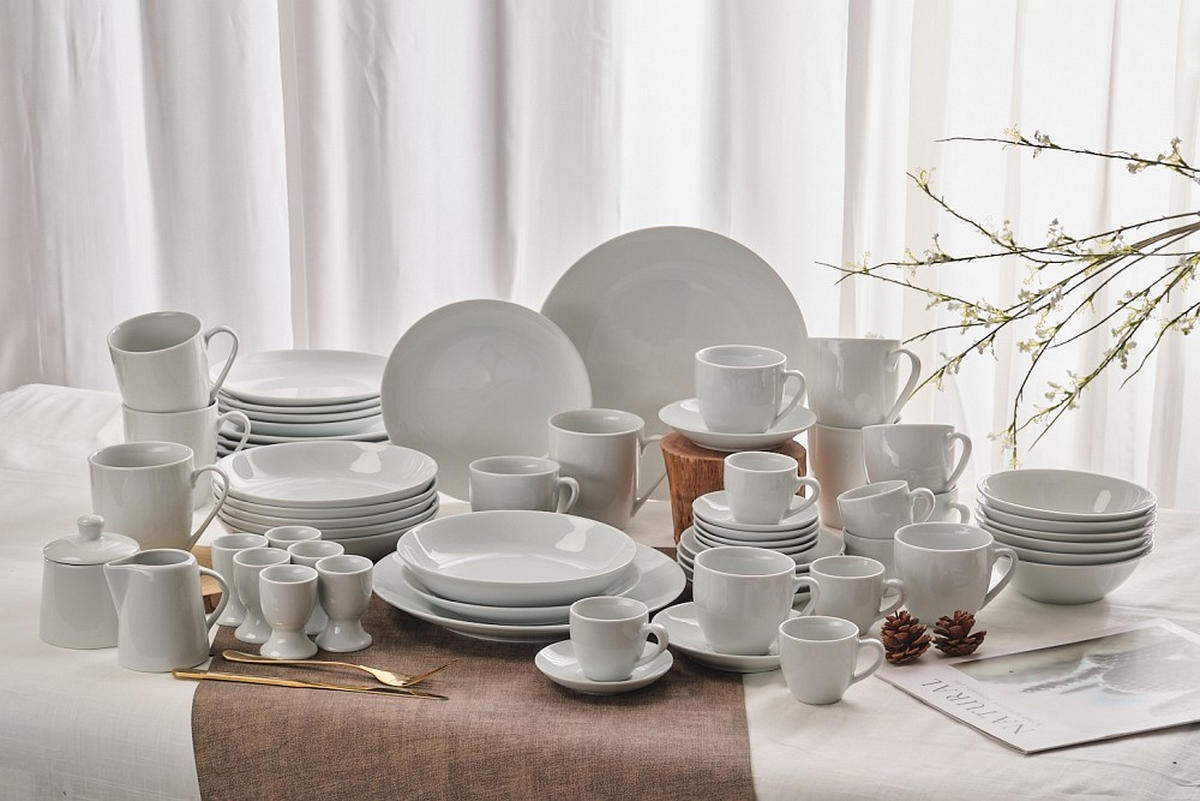 KOMBINOVANÁ SOUPRAVA 62dílné, porcelán keramika  - bílá, Basics, keramika - Novel