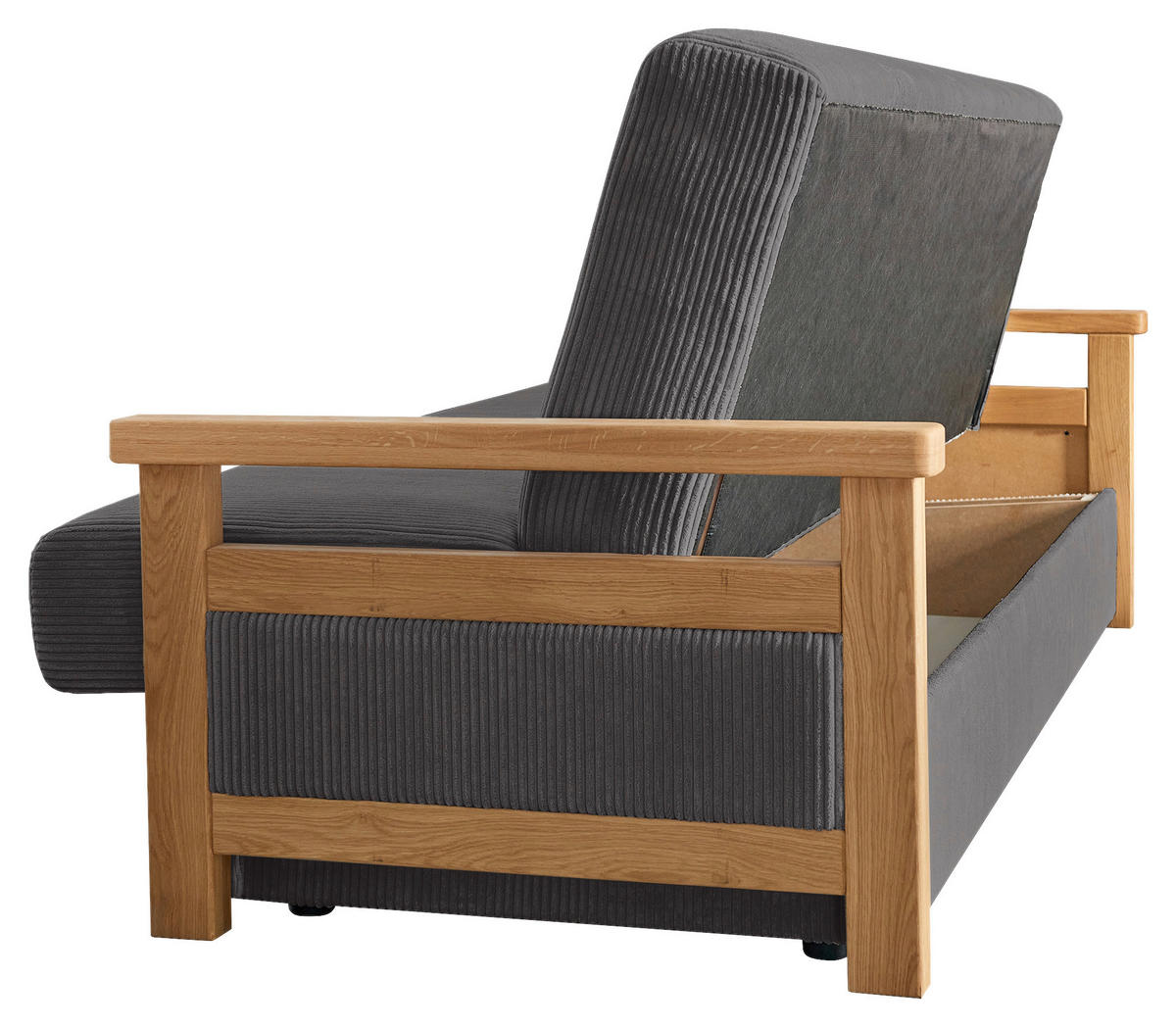SCHLAFSOFA  mit Liegefunktion Cord Graphitfarben  - Graphitfarben/Naturfarben, Design, Holz/Textil (220/90/90cm) - P & B