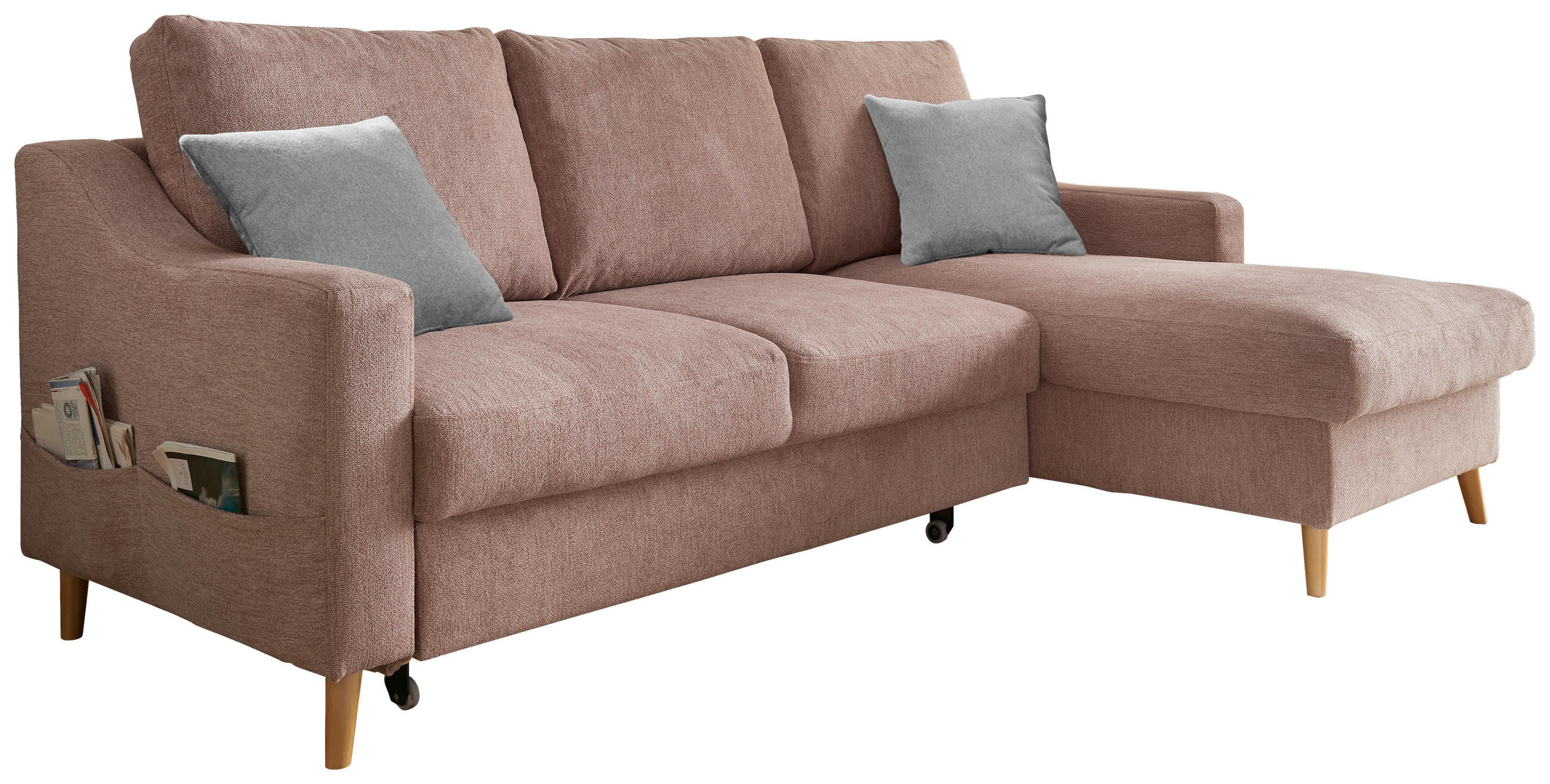 ECKSOFA in Mikrofaser Dunkelrosa  228/150 cm  - Dunkelrosa/Naturfarben, Design, Holz/Textil (228/150cm) - MID.YOU