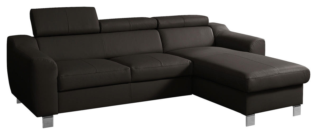 ECKSOFA in Lederlook Echtleder Dunkelbraun  - Chromfarben/Dunkelbraun, Design, Leder/Textil (242/176cm) - Livetastic