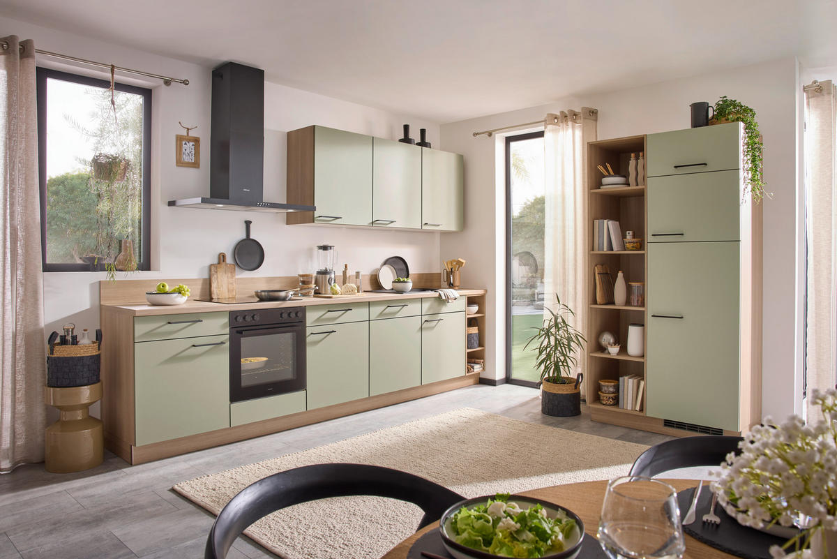 KÜCHENLEERBLOCK   in Eichefarben, Hellgrün  - Eichefarben/Schwarz, MODERN, Holzwerkstoff/Metall - Welnova