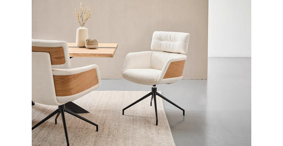 ARMLEHNSTUHL  Wippfunktion, Sitzfläche 360° drehbar, automatische Rückholfunktion Webstoff  - Eichefarben/Creme, Design, Holz/Textil (62/92/66cm) - Dieter Knoll