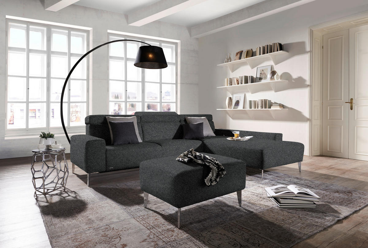 ECKSOFA  in Mikrovelours Anthrazit  288/205 cm  - Anthrazit/Alufarben, Design, Textil (288/205cm) - Sedda