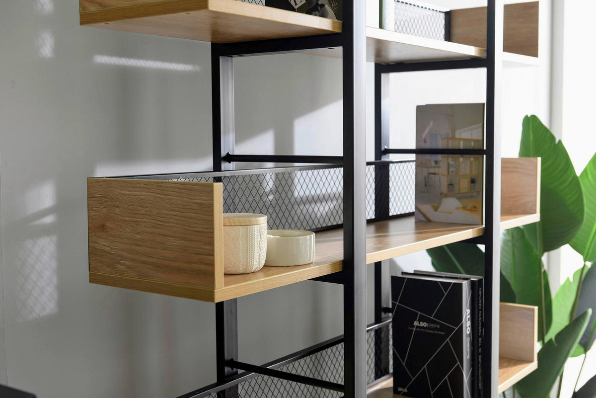 REGAL  120/180/30 cm Naturfarben, Schwarz  - Schwarz/Naturfarben, Design, Holzwerkstoff/Metall (120/180/30cm) - Livetastic