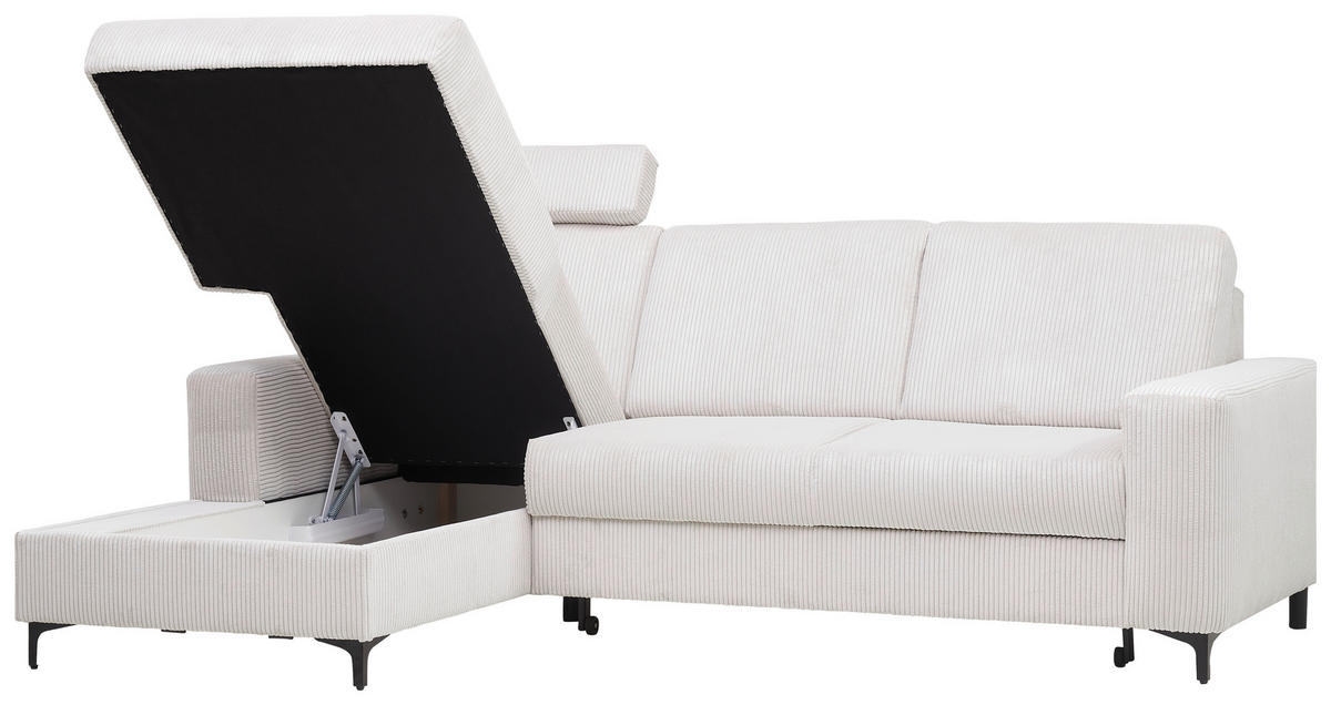 ECKSOFA in Cord Weiss, Perlmutt  - Weiss/Perlmutt, Konventionell, Textil/Metall (167/247cm) - Stylife