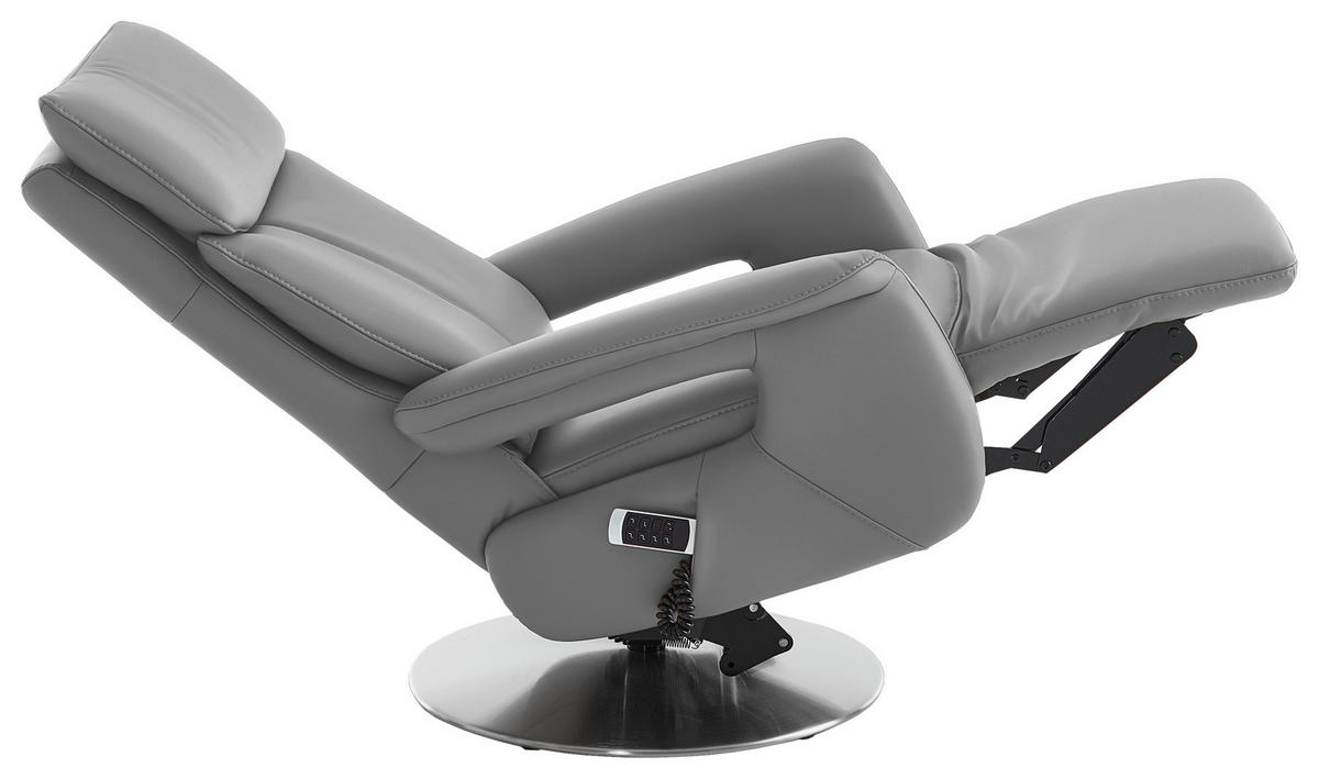 RELAXSESSEL in Leder Hellgrau  - Edelstahlfarben/Hellgrau, Design, Leder/Metall (78/112/85cm) - Cantus
