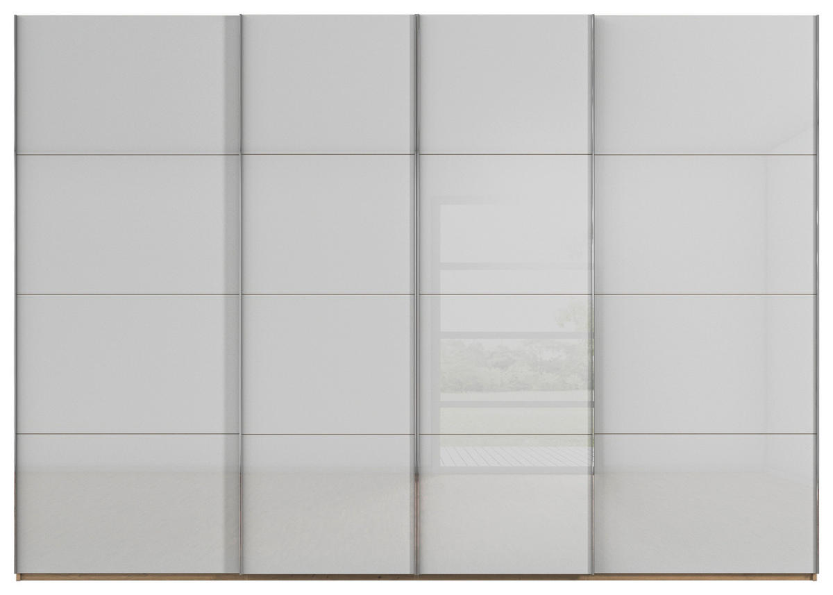 SCHWEBETÜRENSCHRANK 316/223/68 cm 4-türig Hellgrau, Eiche Artisan  - Chromfarben/Hellgrau, Design, Glas/Holzwerkstoff (316/223/68cm) - Novel