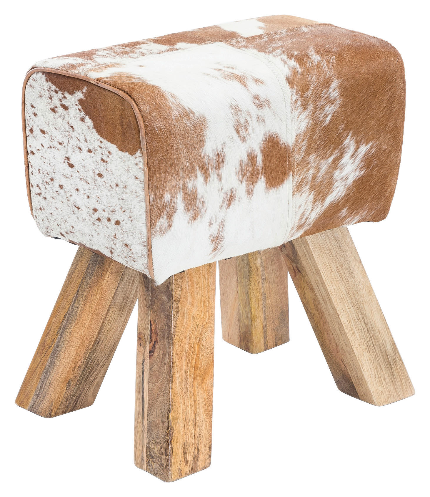Taburet din blană, maro, alb
