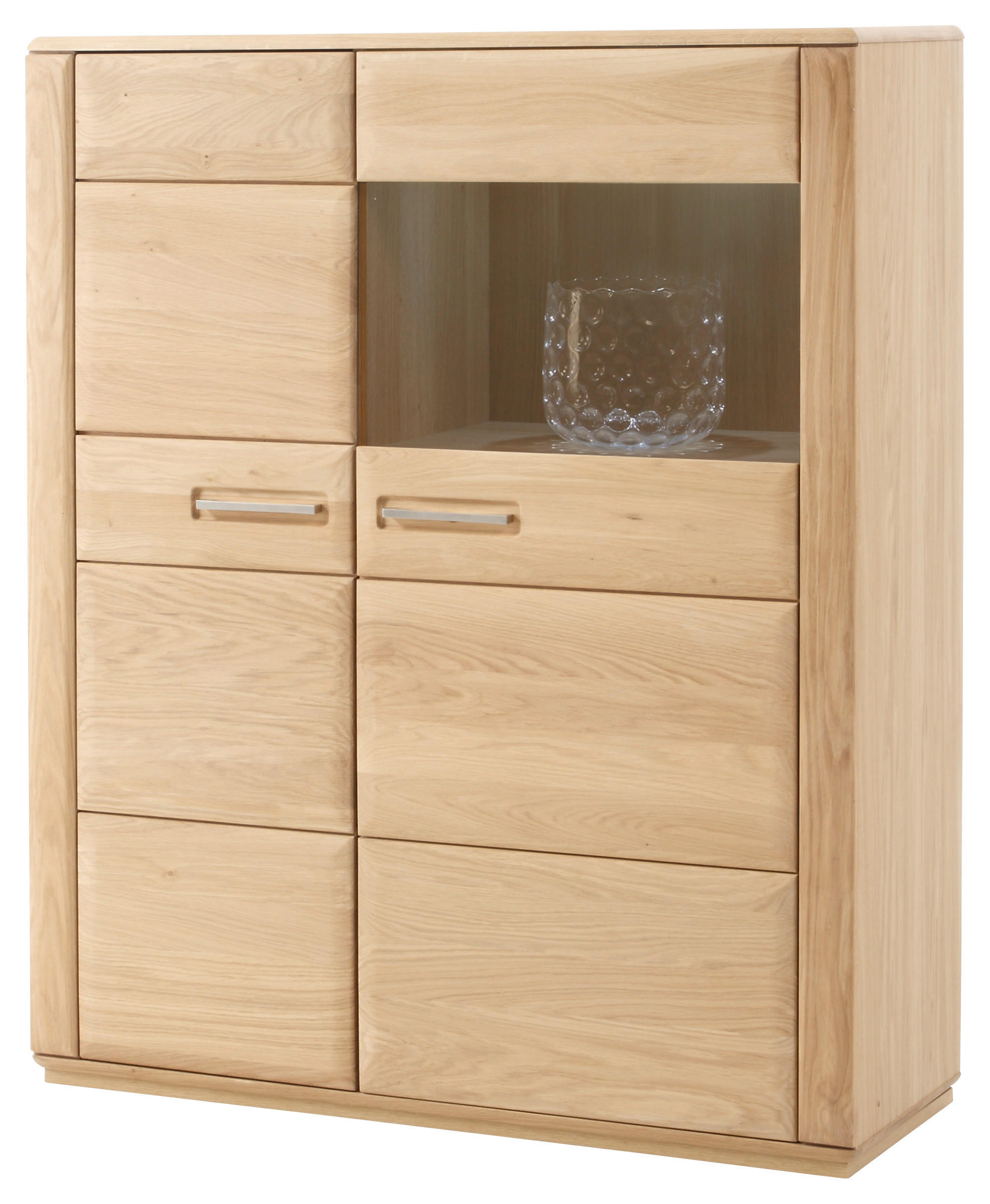 HIGHBOARD  in 107/131/38 cm  - Eichefarben/Silberfarben, Design, Glas/Holz (107/131/38cm) - Livetastic