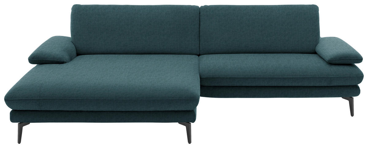 ECKSOFA in Velours Petrol  - Petrol/Schwarz, Design, Textil/Metall (184/284cm) - Dieter Knoll