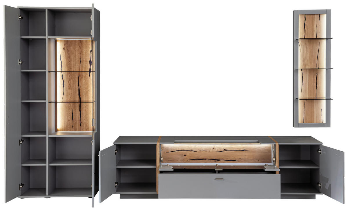 SZEKRÉNYSOR szürke, tölgyfa színű  - tölgyfa színű/fekete, Design, műanyag/faalapú anyag (326/207/50cm) - MID.YOU