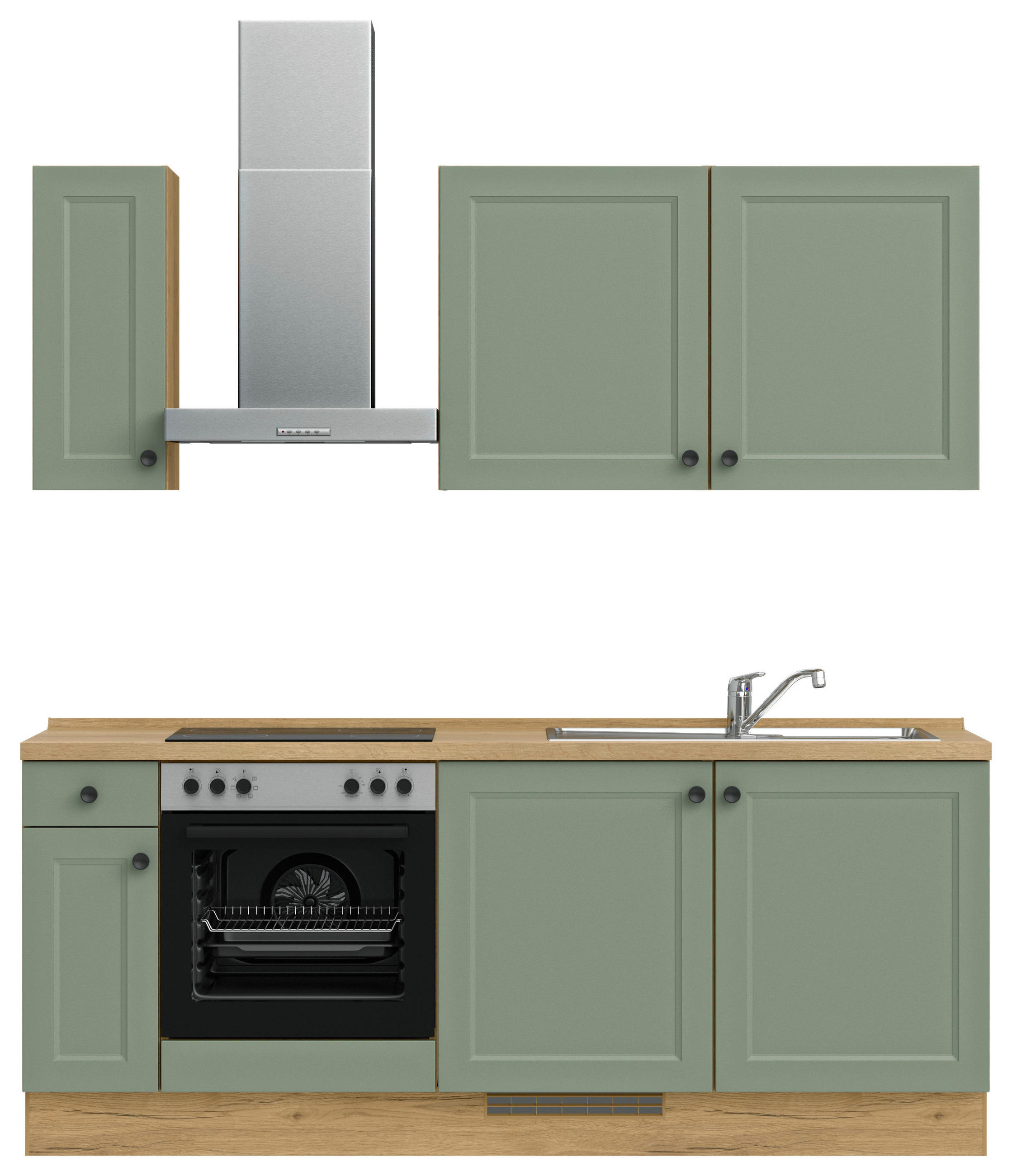 BUCĂTĂRIE FĂRĂ ELECTROCASNICE  - verde/culoare lemn stejar, Modern, metal/material pe bază de lemn (210cm) - Nobilia