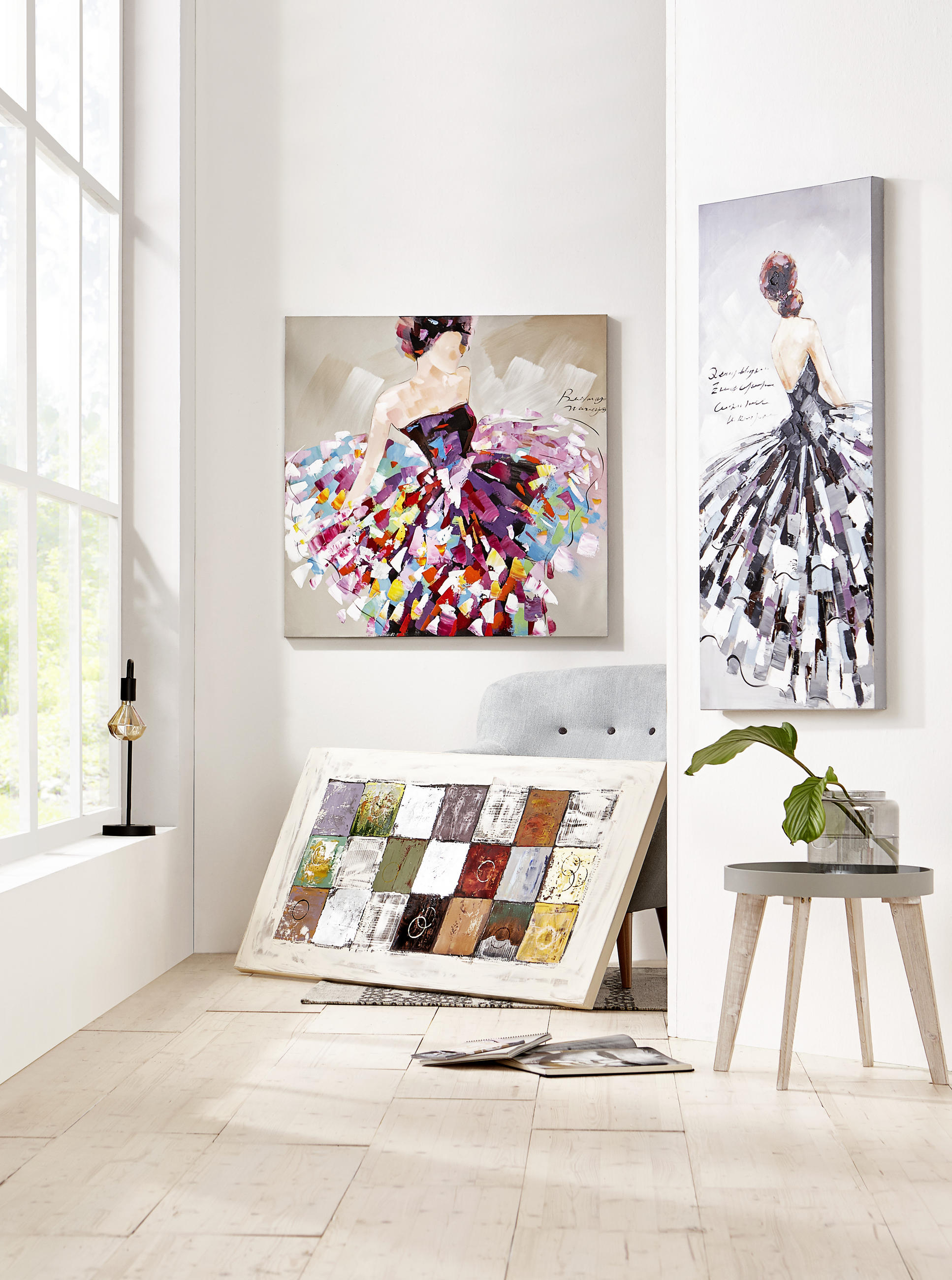 ÖLGEMÄLDE 55/120 cm  - Schwarz/Weiß, LIFESTYLE, Holz/Textil (55/120cm) - Monee