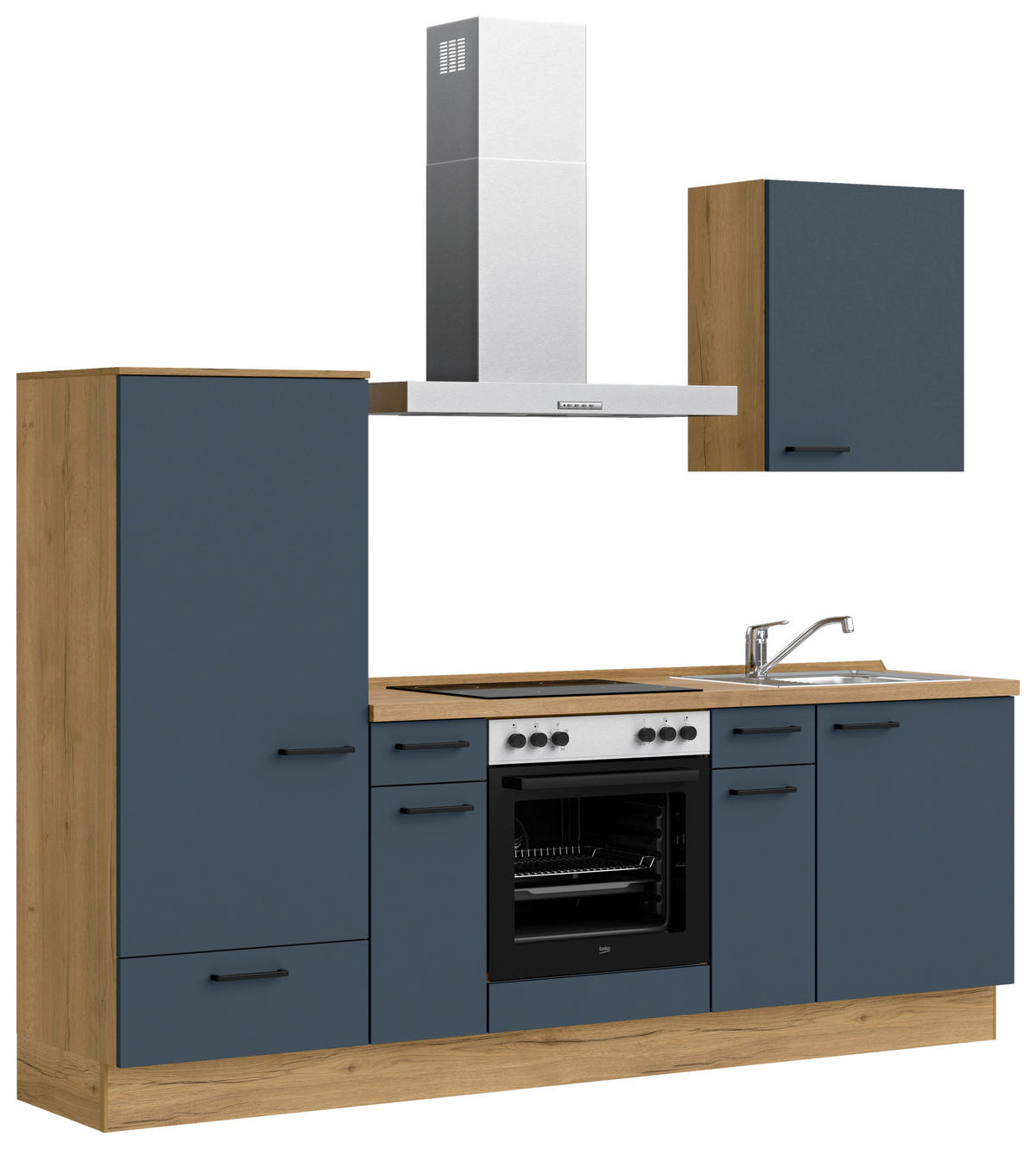 KÜCHENBLOCK Easytouch 240 cm  in Eichefarben, Dunkelblau  - Eichefarben/Schwarz, MODERN, Holzwerkstoff/Metall (240cm) - Nobilia