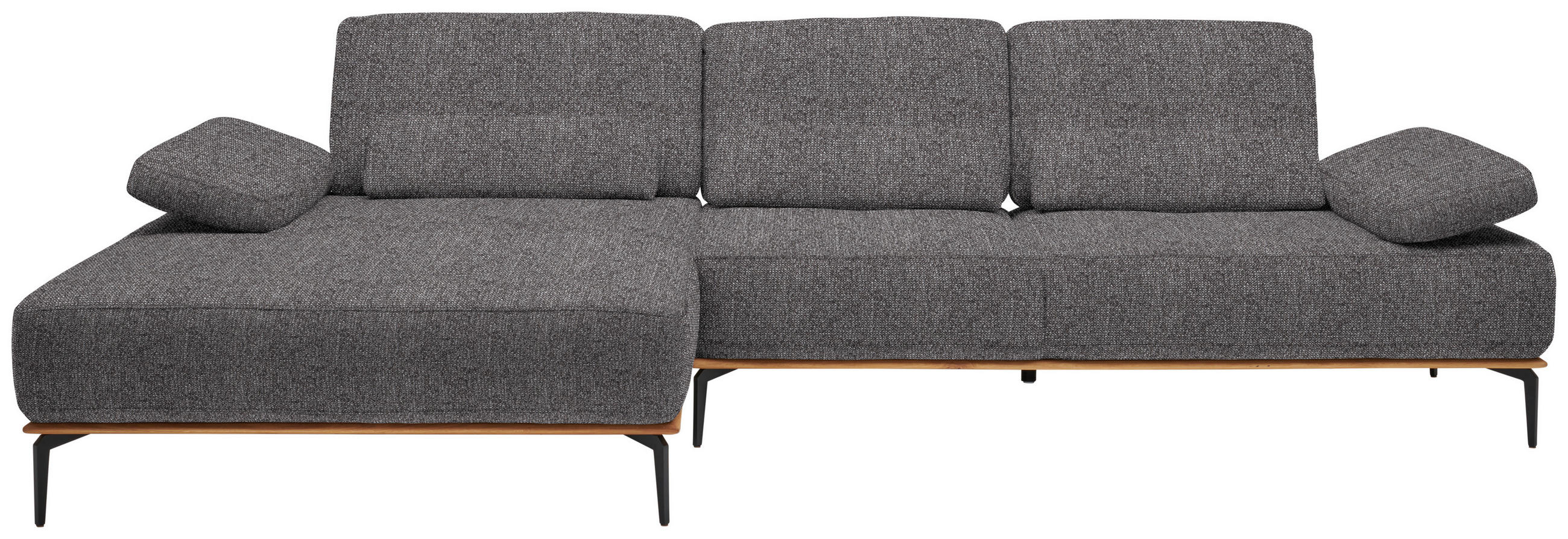 ECKSOFA in Flachgewebe Grau  - Schwarz/Grau, Natur, Holz/Textil (176/314cm) - Valnatura
