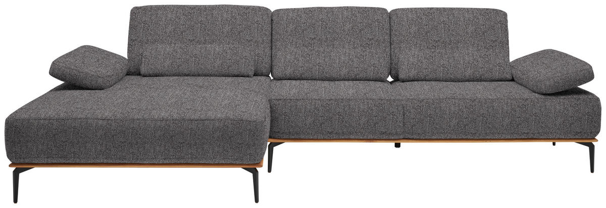 ECKSOFA in Flachgewebe Grau  - Schwarz/Grau, Natur, Holz/Textil (176/314cm) - Valnatura