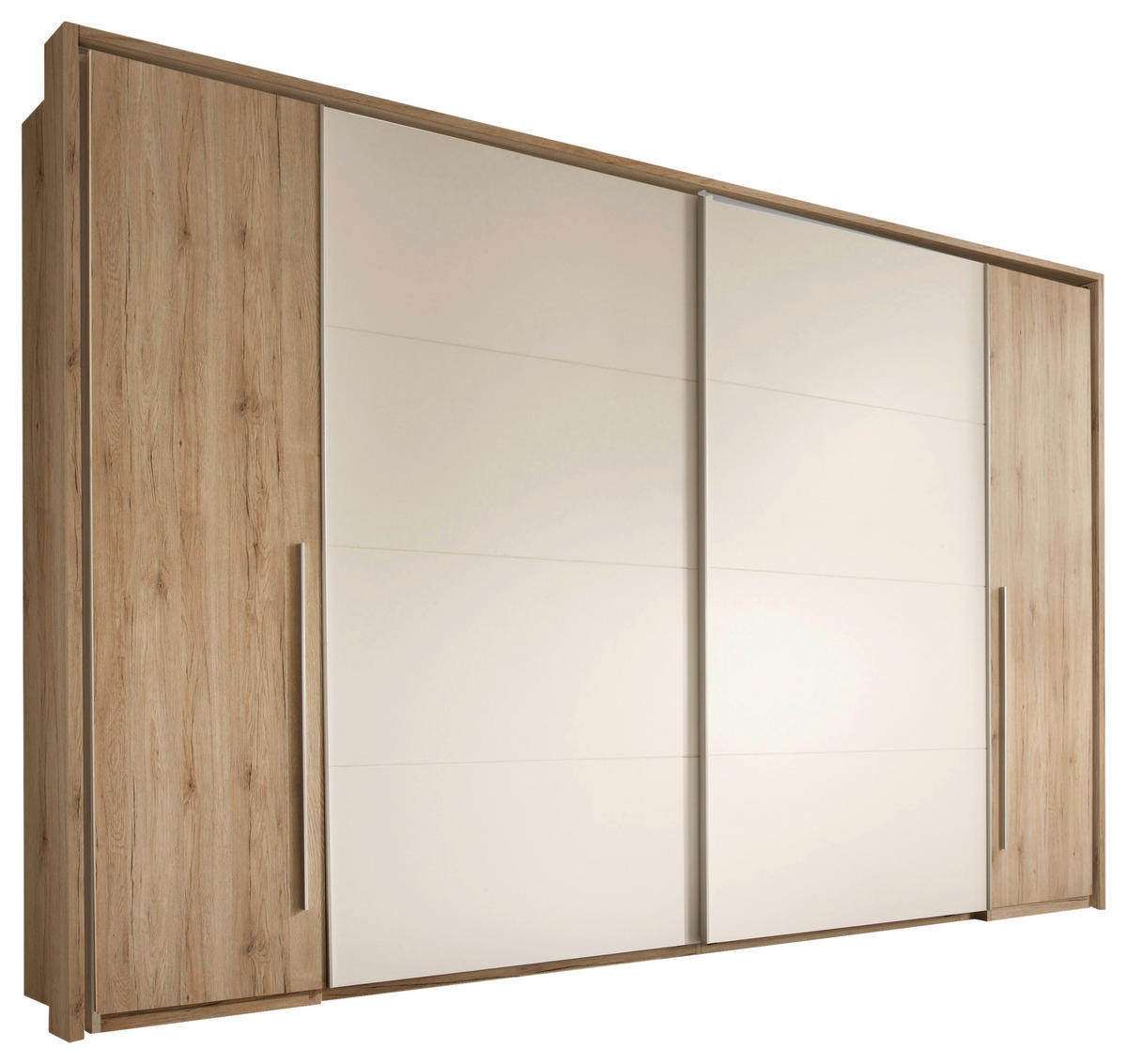 SCHWEBETÜRENSCHRANK  in Weiß, Eiche San Remo  - Alufarben/Eiche San Remo, KONVENTIONELL, Holzwerkstoff/Kunststoff (270/225/61cm) - Ti'me