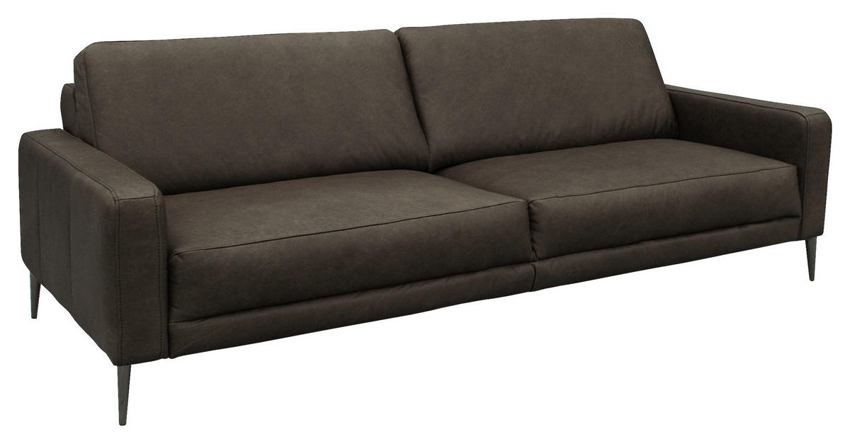 3,5-SITZER in Echtleder Fango  - Fango/Schwarzchrom, Design, Leder/Metall (207/85/92cm) - Livetastic