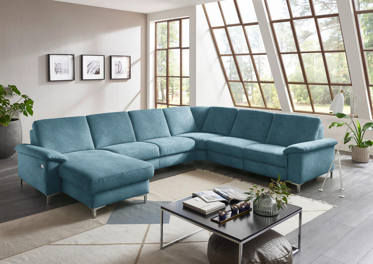 WOHNLANDSCHAFT in Chenille Blau  - Blau/Alufarben, Design, Textil/Metall (170/333/265cm) - Dieter Knoll