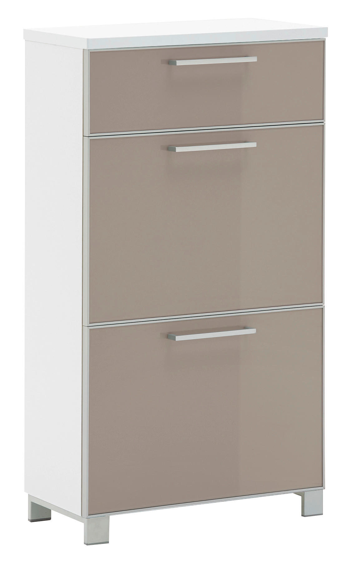 SCHUHKIPPER lackiert Weiß, Taupe  - Taupe/Chromfarben, Design, Glas/Metall (61/108/31cm)