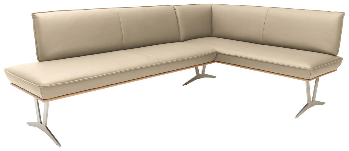 ECKBANK in Holz, Metall, Leder Beige  - Edelstahlfarben/Beige, Design, Leder/Holz (237/162cm) - Ambiente