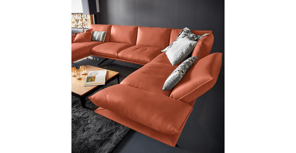 WOHNLANDSCHAFT in Echtleder Orange  - Schwarz/Orange, Natur, Leder/Metall (159/364/222cm) - Dieter Knoll