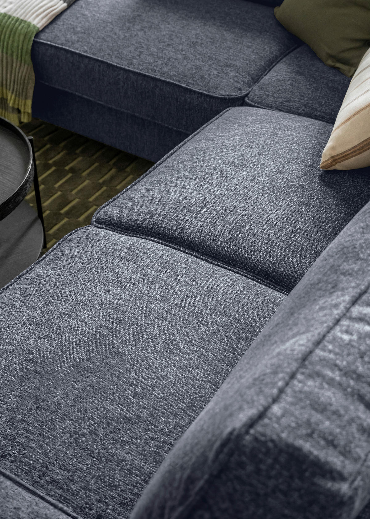 ECKSOFA in Struktur Dunkelblau  - Schwarz/Dunkelblau, Holz/Textil (198/233cm) - MID.YOU
