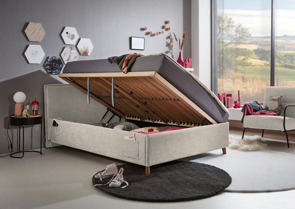 POLSTERBETT 120/200 cm  in Beige  - Eichefarben/Birkefarben, Konventionell, Holz/Textil (120/200cm) - home24